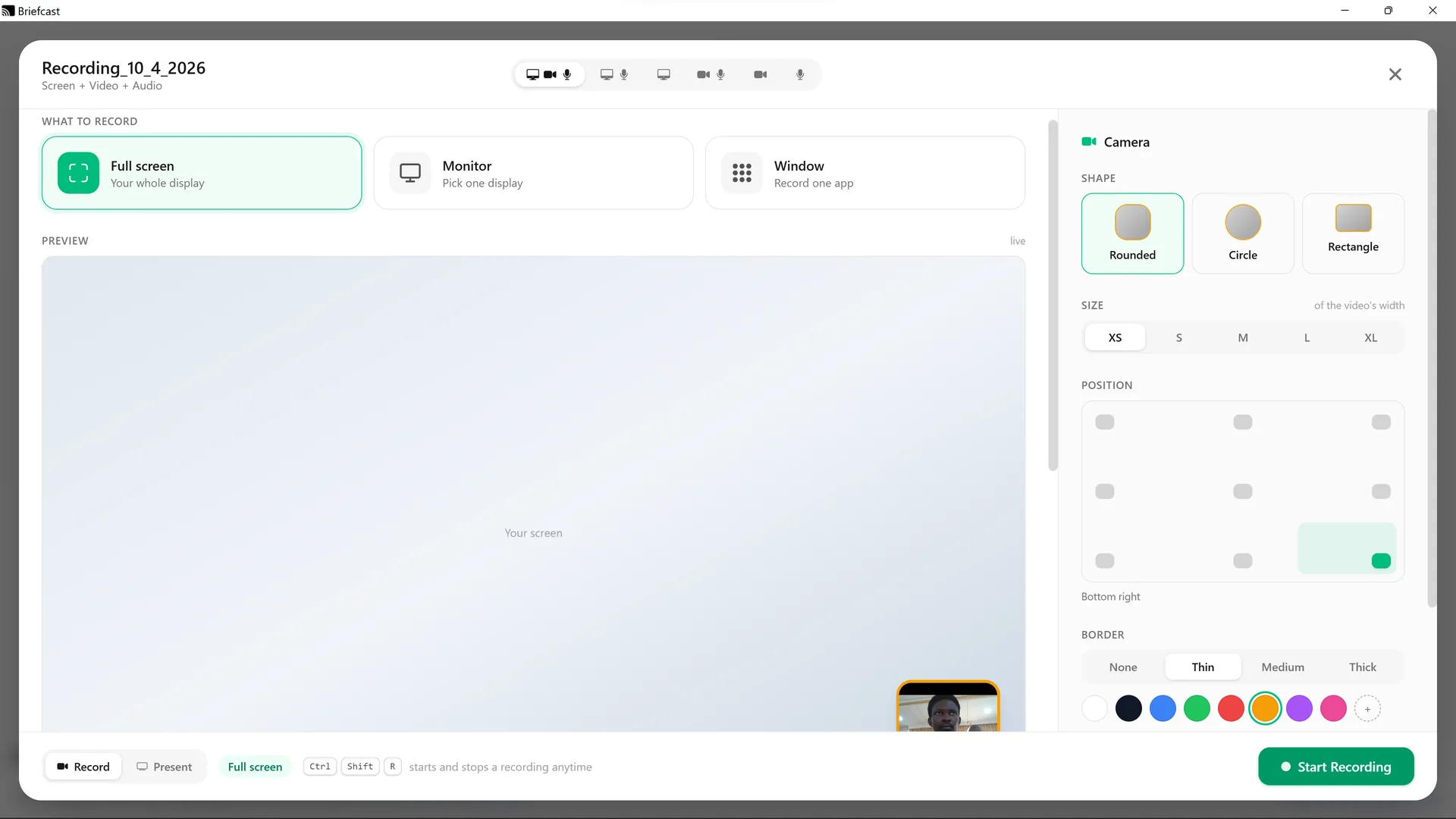 Briefcast: Screen recording